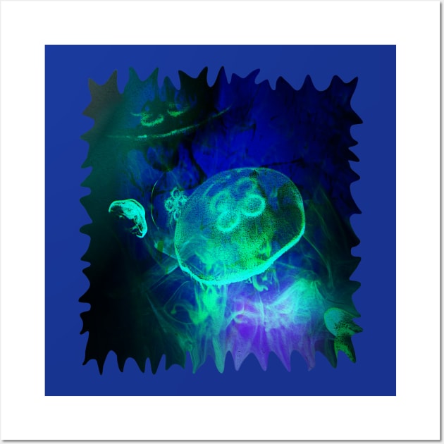 Green Glowing Luminescence of the UFO Jellyfish Wall Art by distortionart